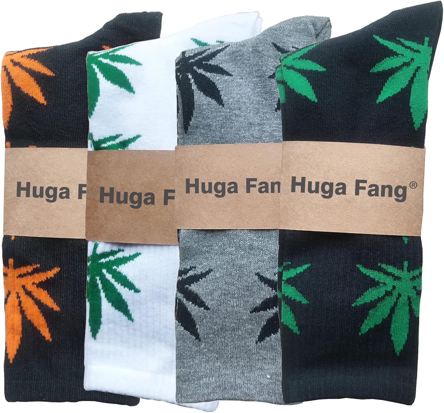 4 Pairs Pack Marijuana Weed Leaf Printed Cotton Athletic Sports High Crew Socks for Women Men