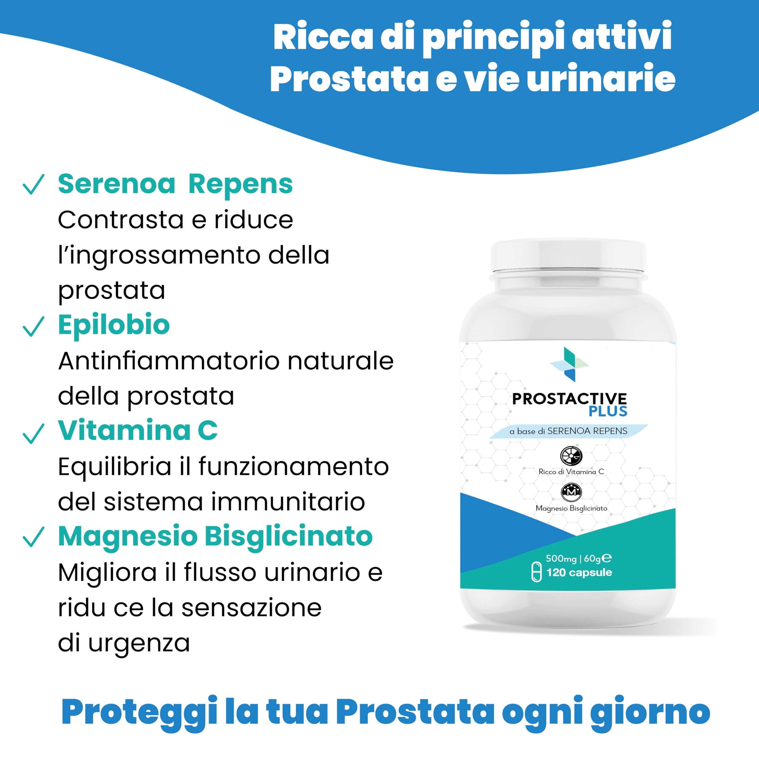 Integratore Prostata, Uomo, Serenoa Repens,Saw Palmetto, Vitamina C e D Magnesio Bisglicinato, Epilobio, Orthosiphon,120 Capsule, Formula Potente, Minzione Regolare, Disfunzione