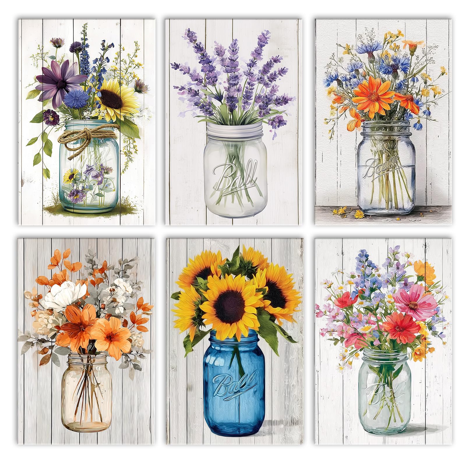 Walarky Vase flowers Drawing Paint by Number Adults Set of 6 Retro Style Sunflower Lily Digital Oil Painting Frameless