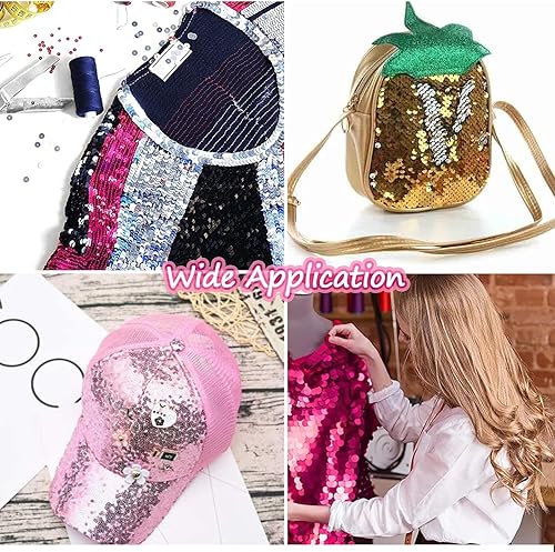 Miniatura 5 de FQTANJU Blue Crafts - Tira redonda de lentejuelas planas para manualidades, flecos y costura rollo de 100 yardas