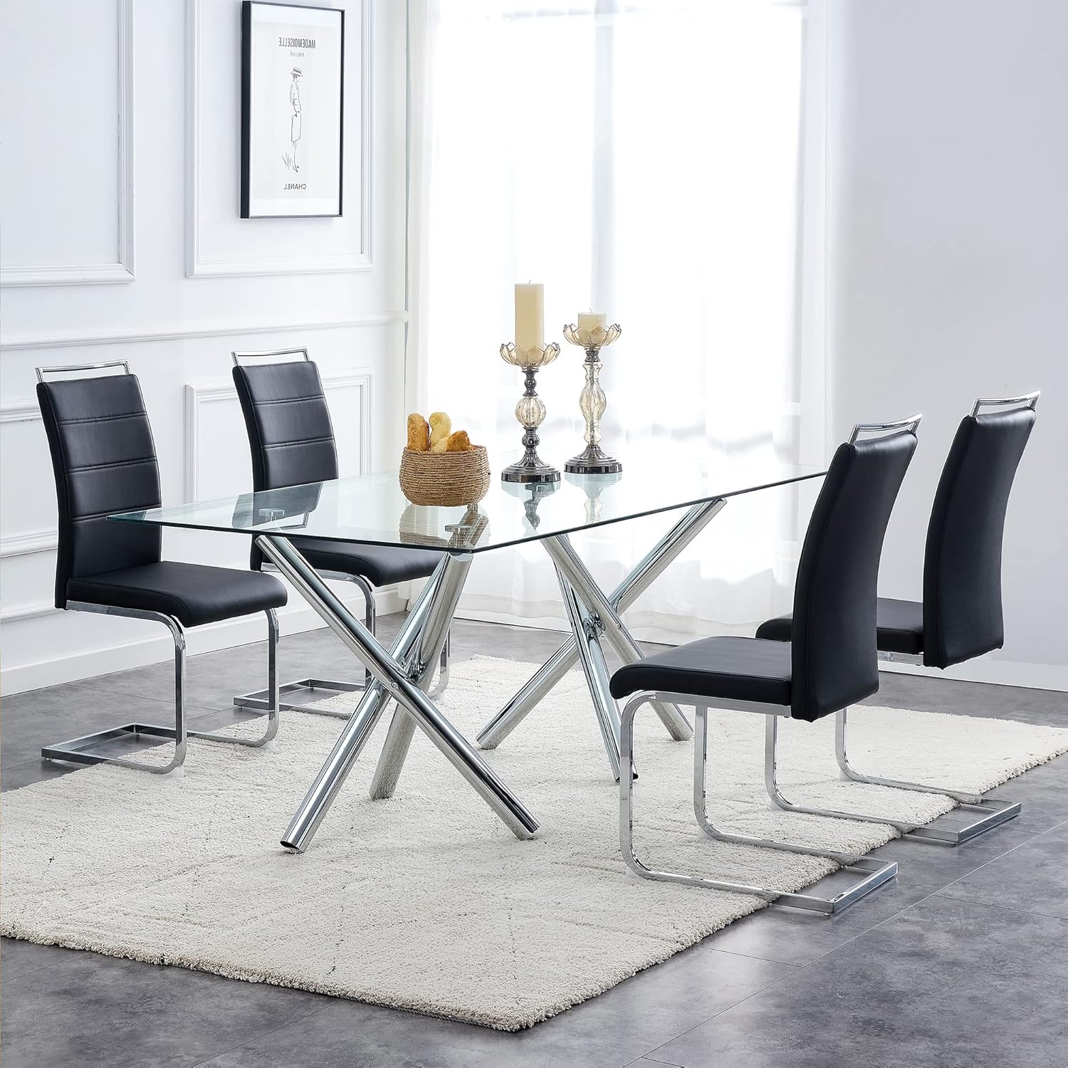 Glass Dining Room Table Set for 4, Tempered Glass Kitchen