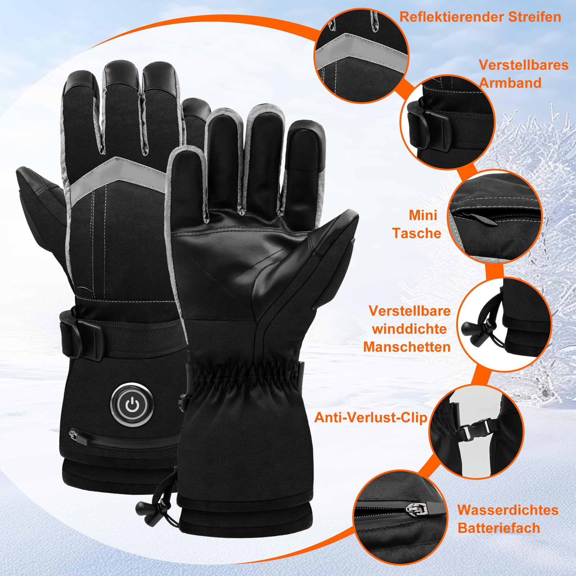 Beheizte Handschuhe für Männer und Frauen, 6000 mAh Akku, wiederaufladbare Handwärmer-Handschuhe mit Touchscreen, wasserdicht, elektrisch, beheizter Skihandschuh für Winter, Outdoor, Arbeit, Jagd