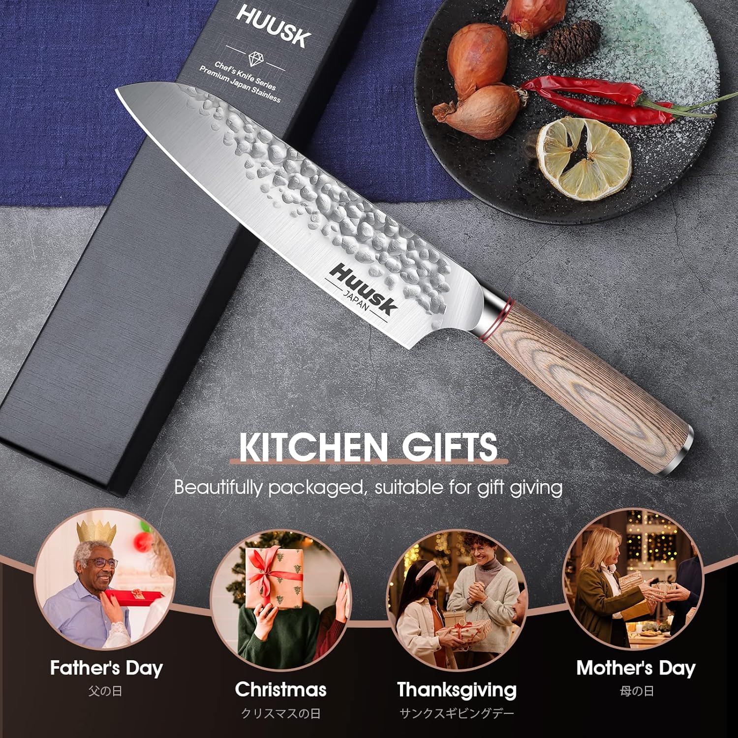 Huusk Bread Knife 10-Inch,7-Inch Santoku Chef Knife Professional,7 Inch Santoku Knife with Ultra Sharp Blade