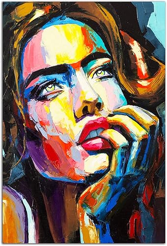 Miniatura 31 de Startonight Arte de pared de vidrio acrílico, retrato en azul y dorado metálico, obra de arte brillante de 24 x 36 pulgadas, decoración del hogar