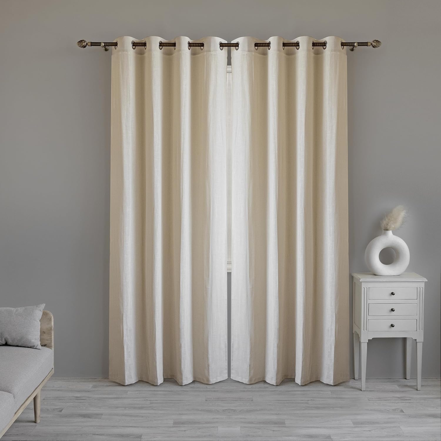 Linenwalas Natural Cotton Linen Semi-Sheer Curtains for Living Room 63 inch Length 2 Panels Set, Grommet Top, Semi Transparent Window Curtain Balance Privacy & Light (W-52” x L-63” / Natural)