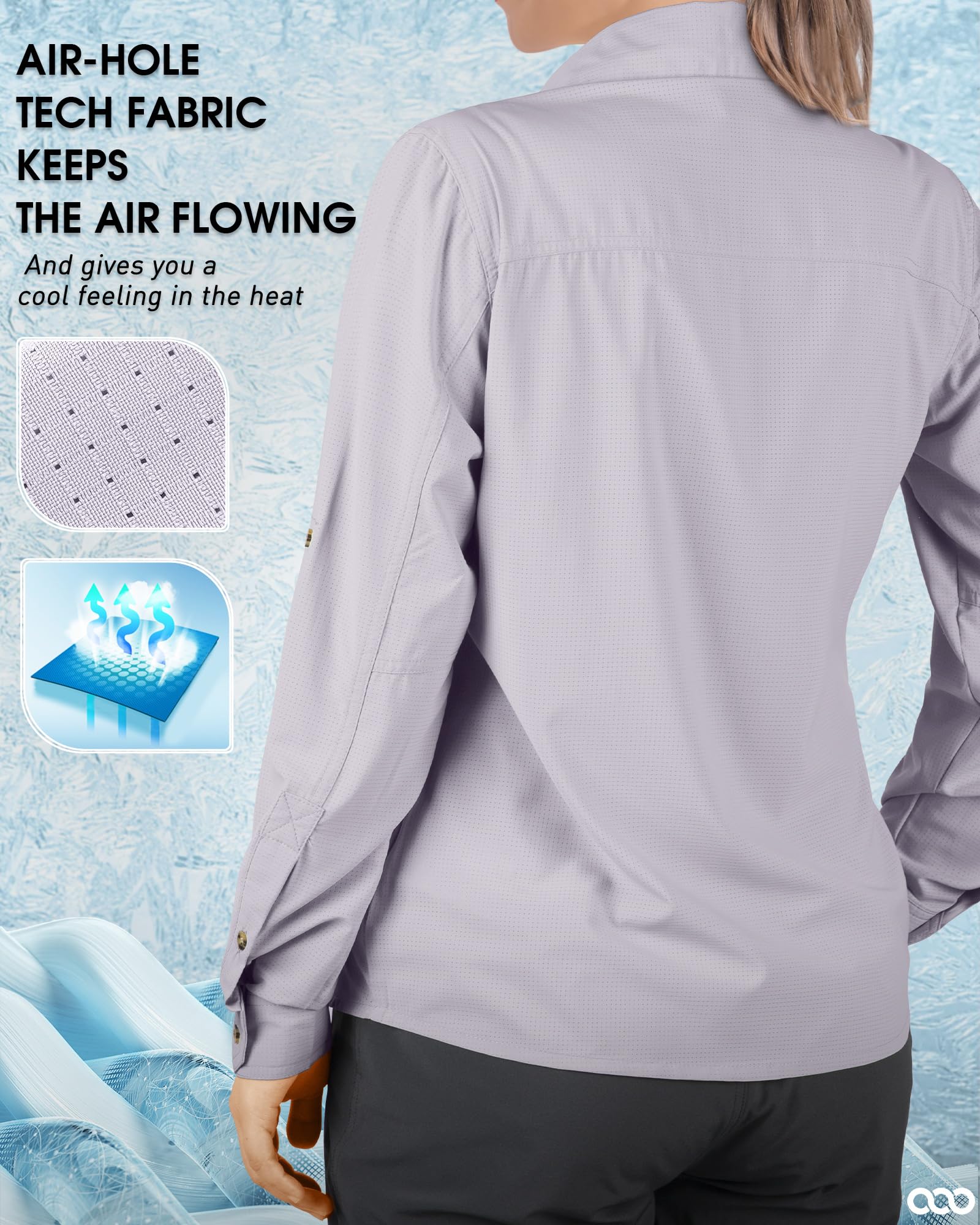 33,000ft Camicia da donna UPF50+, protezione UV, ad asciugatura rapida, per il tempo libero, a maniche lunghe, funzionale, per pesca, safari, viaggi, golf