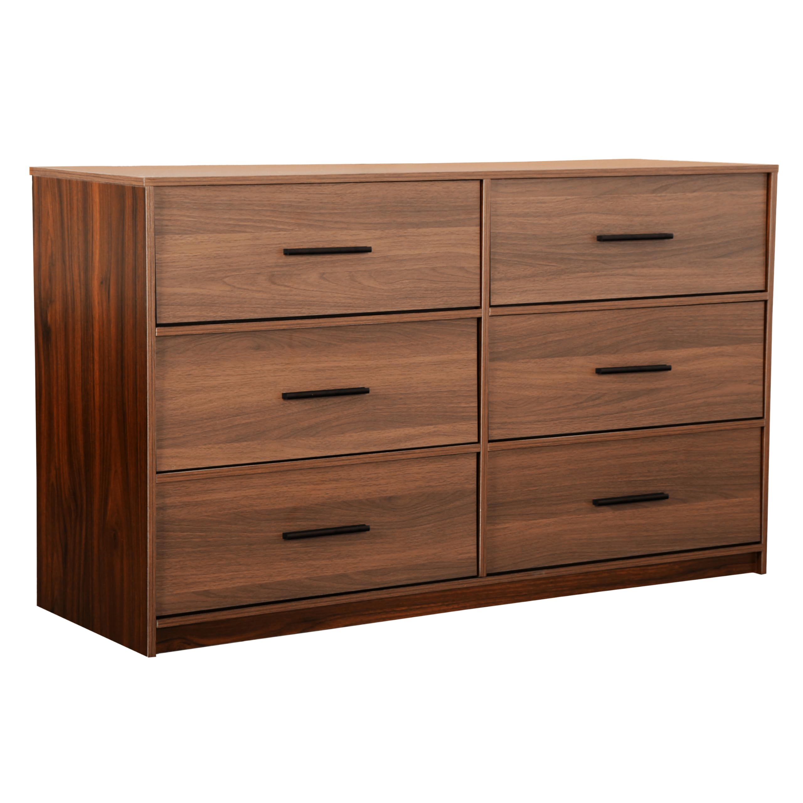Modern 6-Drawer Dresser with Spacious Storage,Sturdy Wood Frame, and Large Capacity Drawers, Dressers for Bedroom, Home Organization Storage for Living Room or Hallway, Walnut