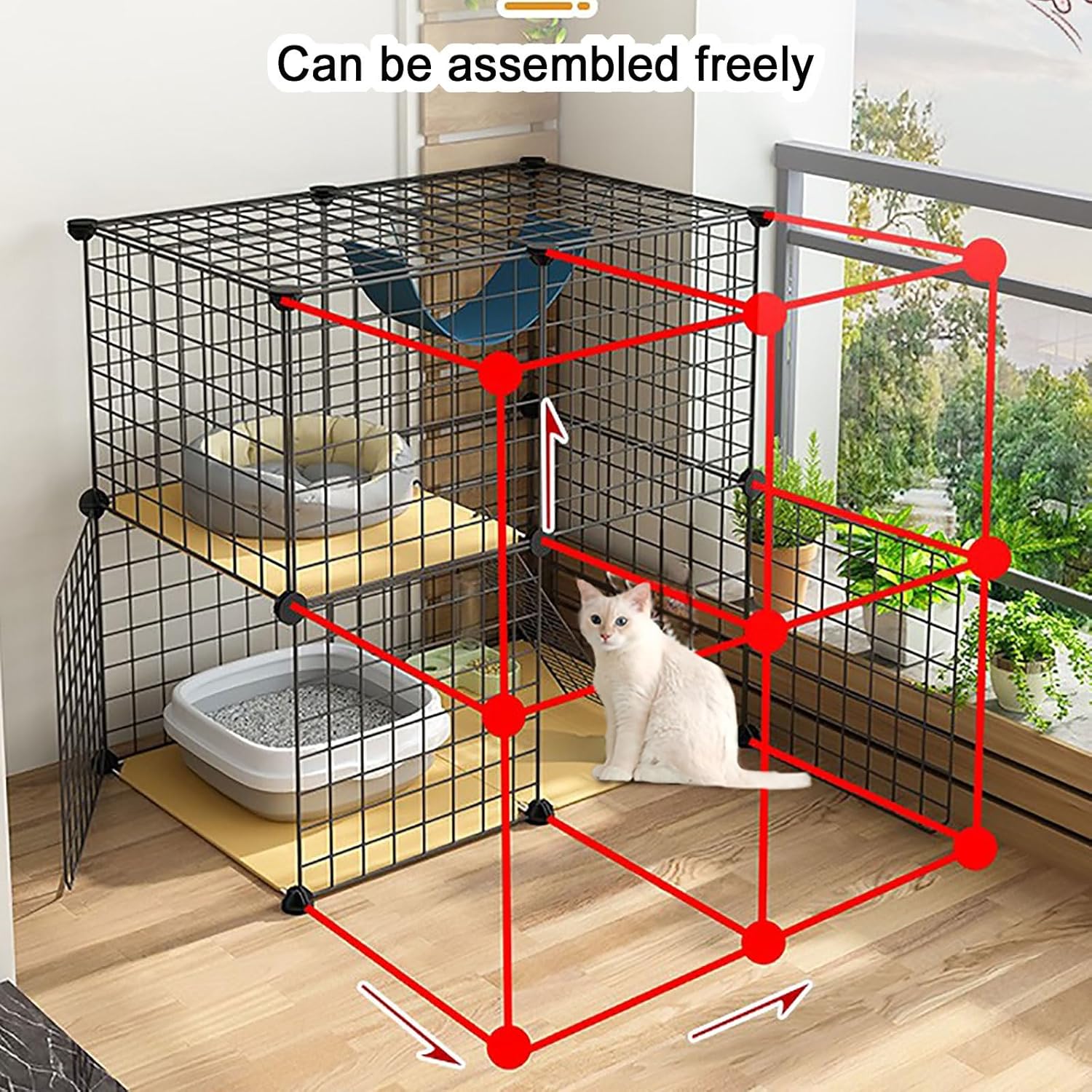 Cat Cages Indoor - Outdoor Cat Enclosures Detachable Small Animal Cage Cat Playpen Puppy Crate Semi-Enclosed Cat Cabinet - for Small Pet Cat Puppy,Black,75x49x73cm