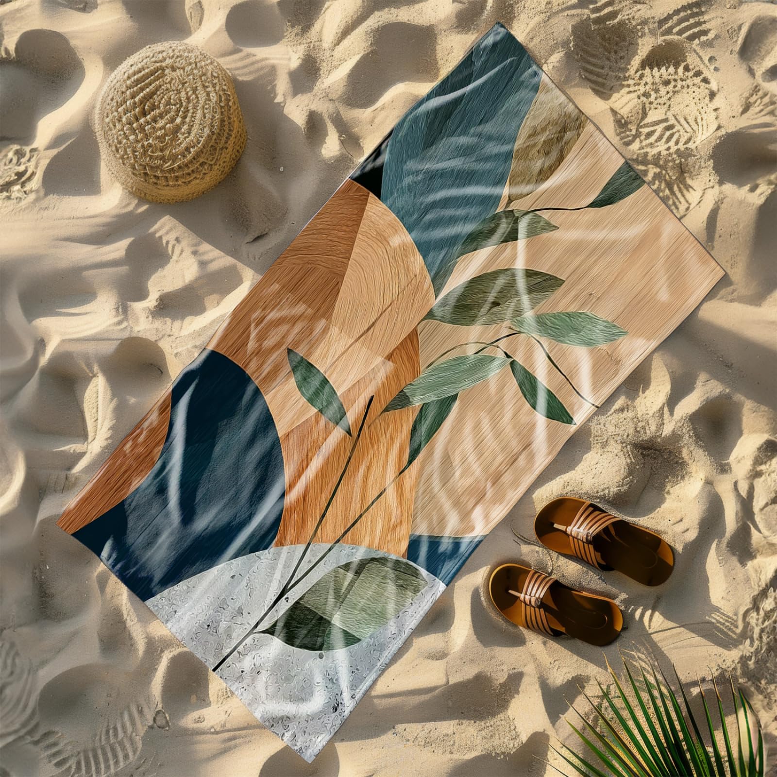 Générique Serviette Microfibre Plage Modèle Vert Marron Clair