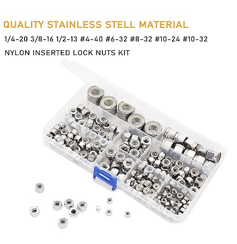 Miniatura 2 de cSeao Kit surtido de tuercas de seguridad insertadas de nailon SAE Nylock (14-20 38-16 12-13#4-40#6-32#8-32#10-24#10-32), acero inoxidable 304