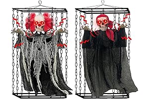 Spine-Tingling Halloween Decorations: Sound Activated Clown Skeleton and Pirate Ghost with Haunted Cage