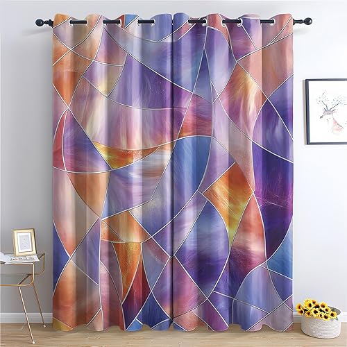 Miniatura 16 de Cortinas modernas de mediados de siglo, cortinas opacas circulares abstractas retro para dormitorio, cortinas geométricas para ventana, cortinas