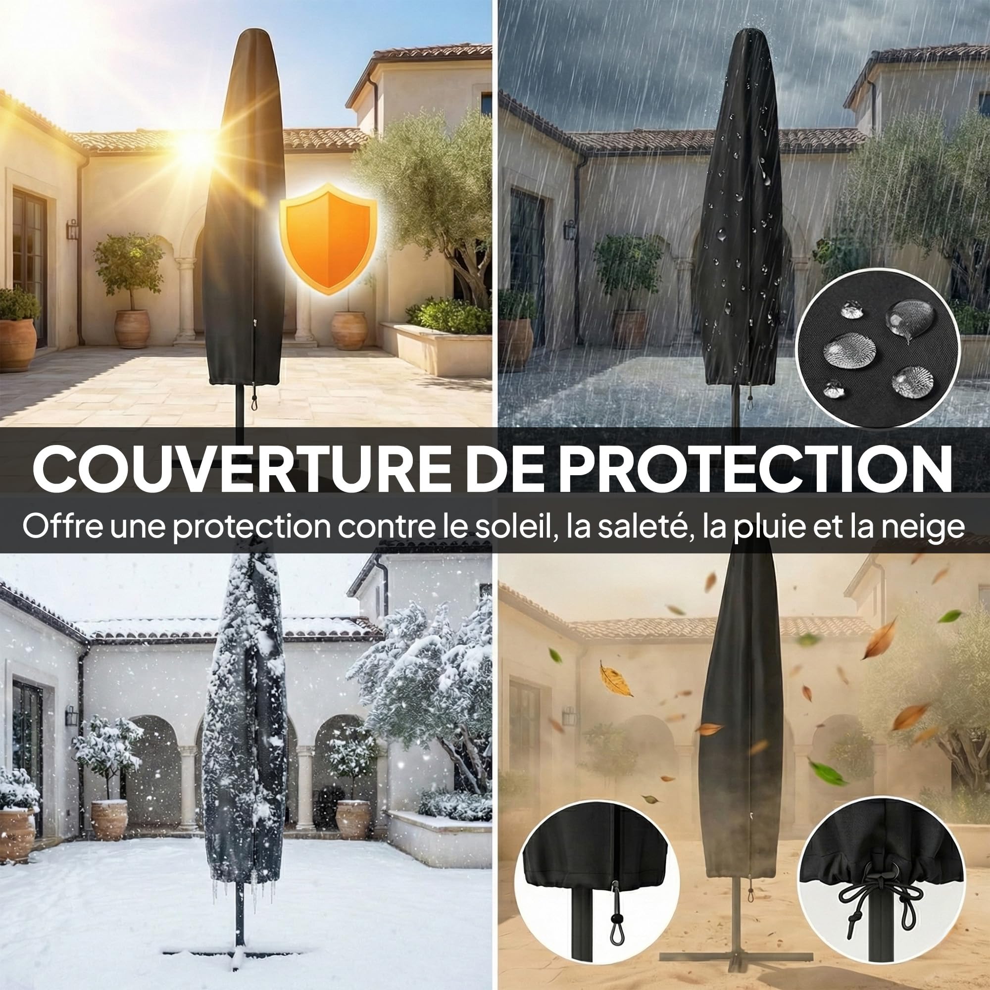Outsunny Parasol Déporté Rond 3 m Inclinable, Housse de Protection, Kaki