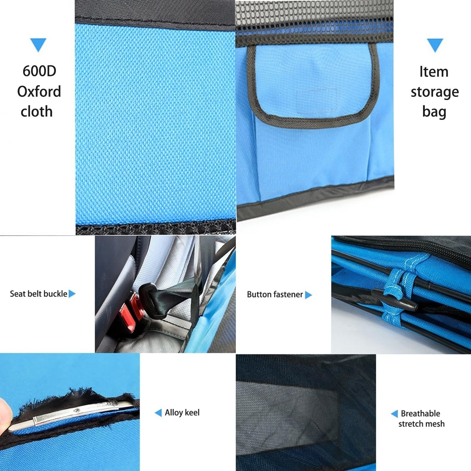 Caja plegable para perros y gatos para coche: caja de transporte para mascotas, viajes, portátil, segura, transpirable, para exteriores, con cinturón de seguridad (azul marino, 70 x 42 x 42 cm)