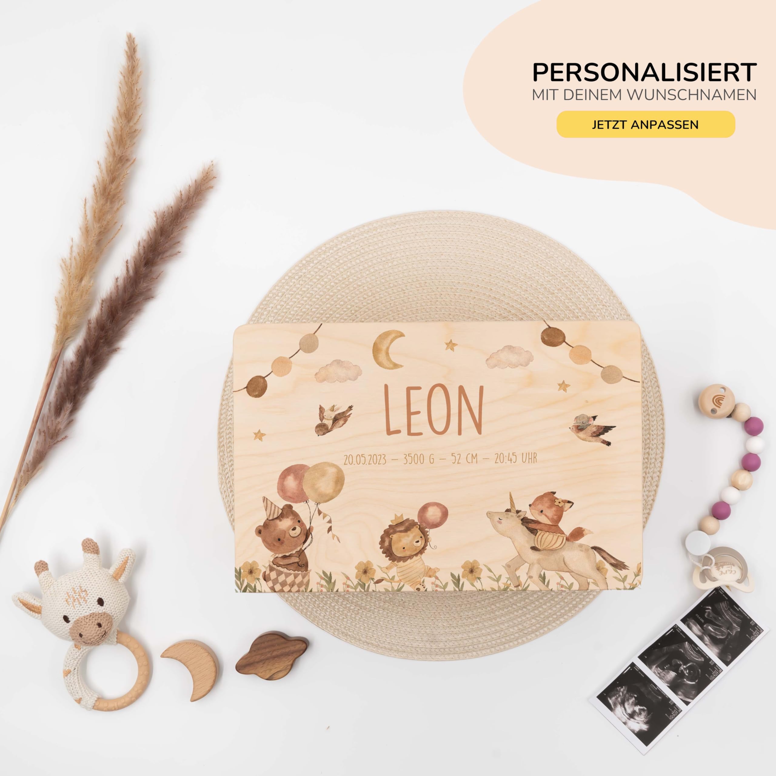 KIDSMOOD - Erinnerungsbox Baby, personalisierte Holzkiste mit Deckel, Ideal zur Aufbewahrung von Erinnerungen und als Geschenk zur Geburt, Taufe oder als Geburtstagsgeschenk für Mädchen und Jungen