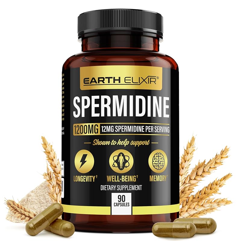 Earth Elixir Suplemento de Espermidina 1.200 mg, 12 mg por porção, 90 cápsulas