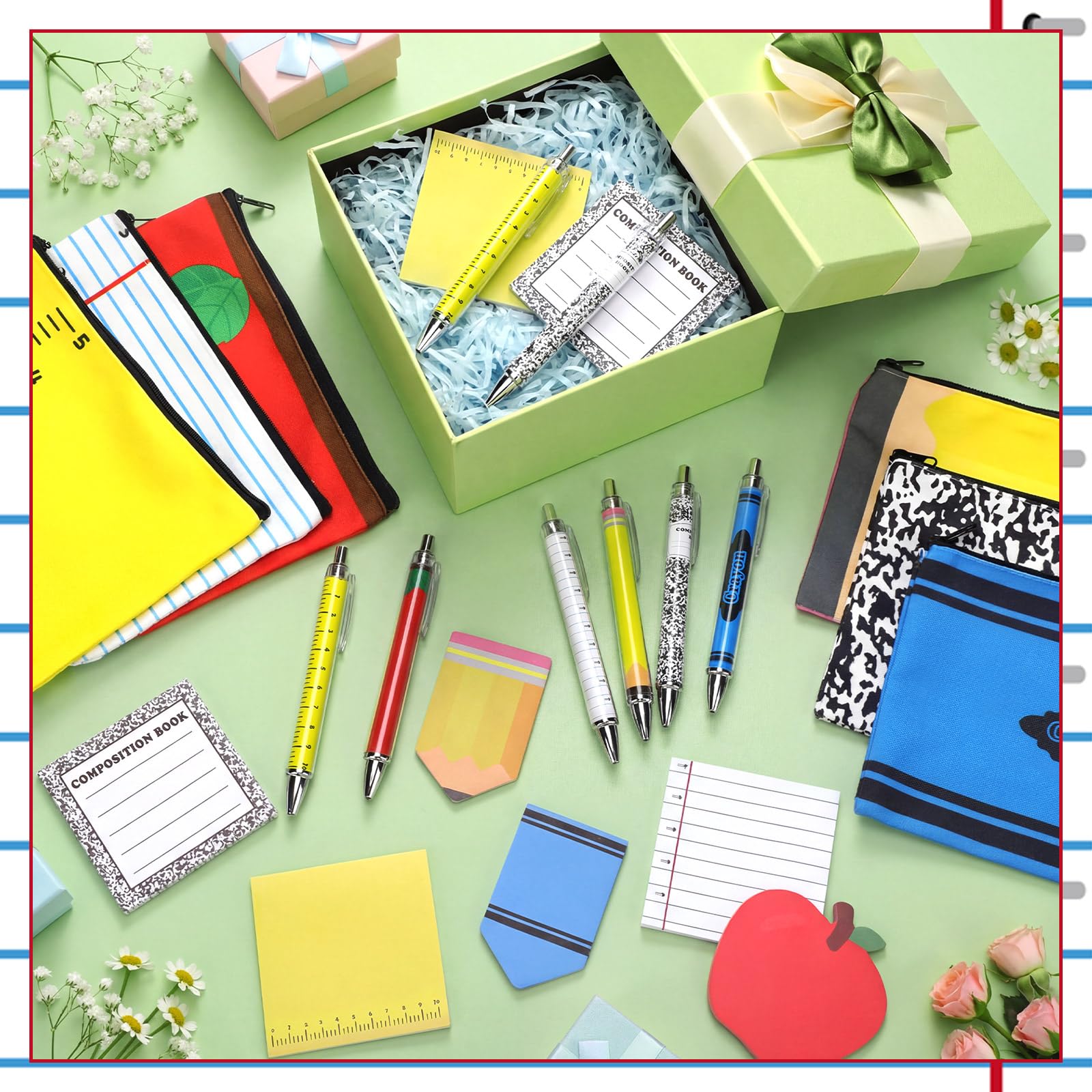 Tenceur Set da 72 pezzi per il rientro a scuola, regalo per insegnanti, 24 pezzi, astuccio per matite, penne a sfera, note adesive, matita, quaderno per pastelli, regalo di ringraziamento per