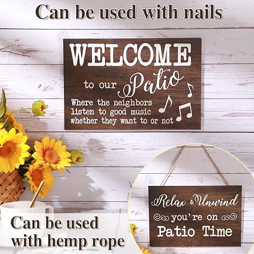 Miniatura 3 de Paquete de 2 carteles de decoración de patio al aire libre, arte de pared bohemio de madera para exteriores, decoración de patio, granja, porche,