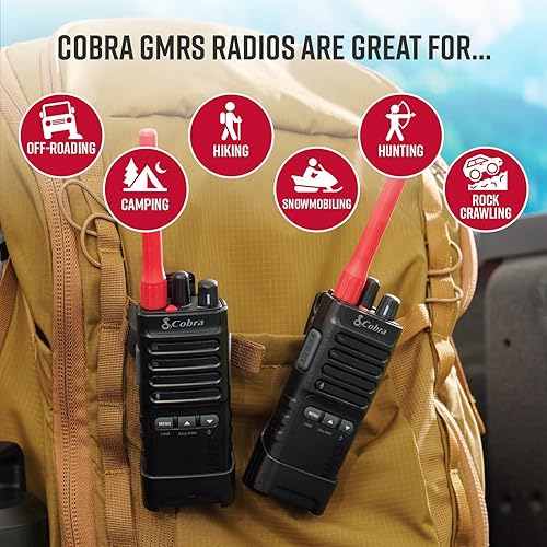 Miniatura 5 de Cobra Trailblazer 500 GMRS Radio (paquete de 2)  Diseño resistente IP54 sin pantalla, 2.5 W de largo alcance, batería de 16 horas, funda giratoria,