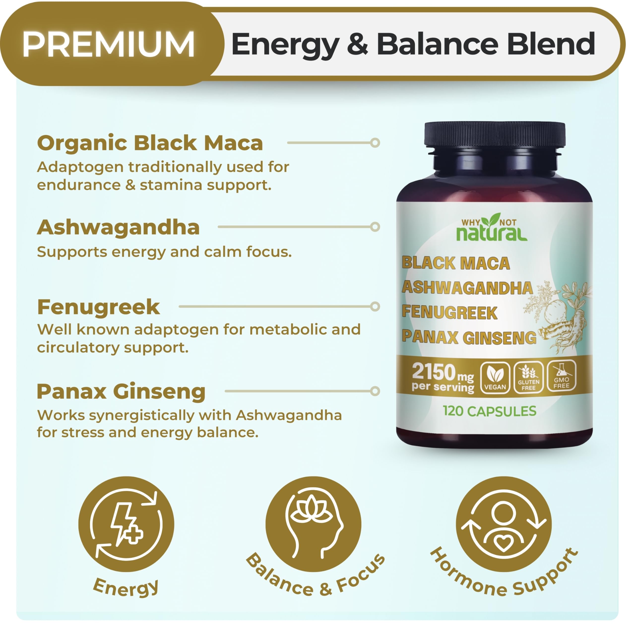 4-in-1 Organic Black Maca Root, Ashwagandha, Fenugreek, Panax Ginseng — Amazon image 2