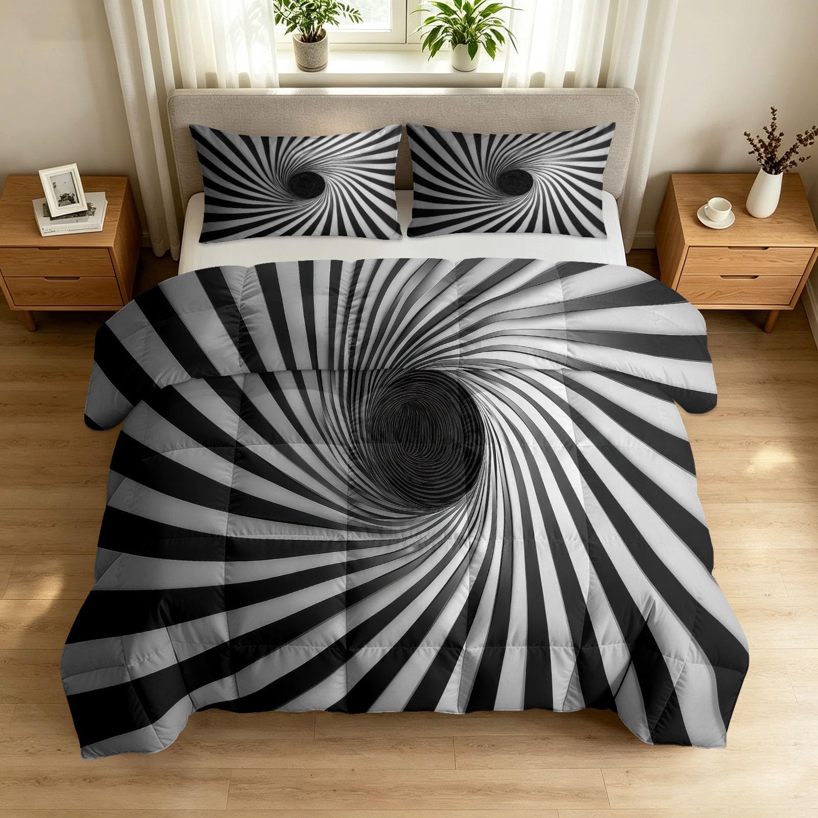 Kołdra bez poszewki 155 x 220 cm, 3-częściowa kołdra pikowana, minimalistyczna geometria, nadaje się do prania, antyalergiczna i oddychająca, całoroczna z 2 poszewkami na poduszki 80 x 80 cm, tunel