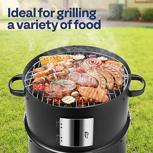 Miniatura 2 de VIVOHOME Ahumador vertical de carbón 3 en 1, parrilla ahumadora de barbacoa con termómetro integrado, ventilación de aire y 2 puertas de acceso,