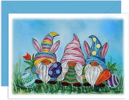 QUILLCRAFT Tarjeta de feliz día de Pascua, tarjeta de gnomos del día de Pascua, tarjeta de vacaciones de temporada, tarjeta de flores, tarjeta de