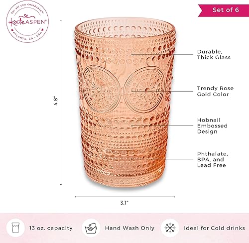 Vista 27 de Hobnail - Juego de 6 vasos de bebida con cuentas florales verdes (13 onzas), juego de cristalería vintage de Kate Aspen, juego de vasos de cóctel