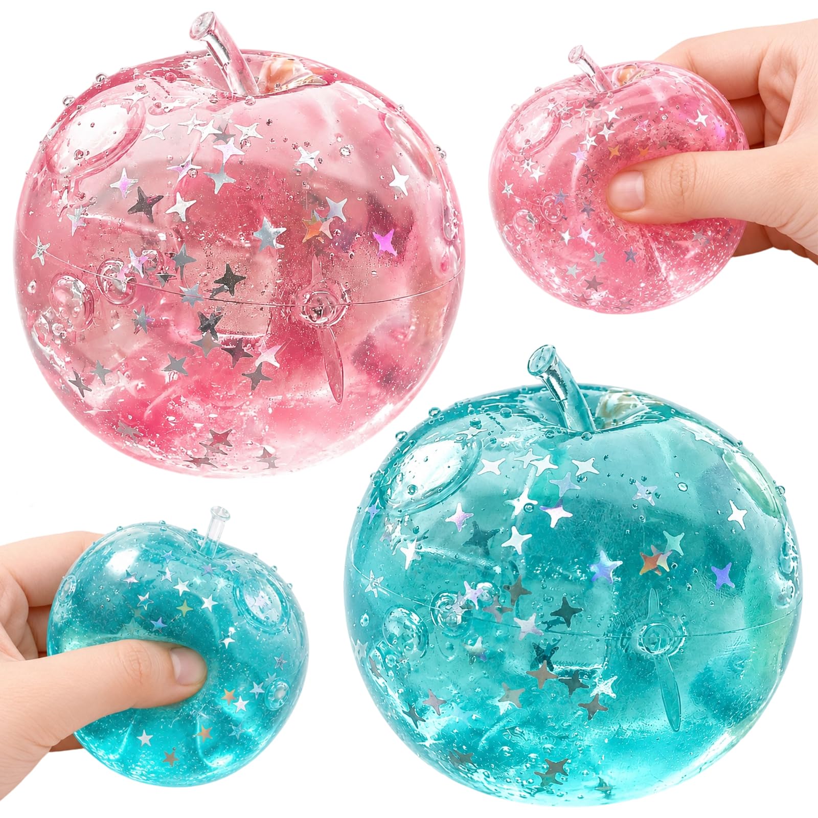 2 Pack Apple Squishy And Fruit Squishy Blue And Pink Soft Rise Sensory Squeeze Ball For Desk Office Travel Calm Focus Gentle Hand Exercise