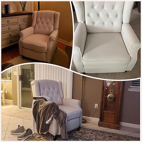 Miniatura 8 de Bonzy Home Silla reclinable con respaldo, silla moderna de mediados de siglo, cómoda silla de tela con decoración de remaches, respaldo con botones,