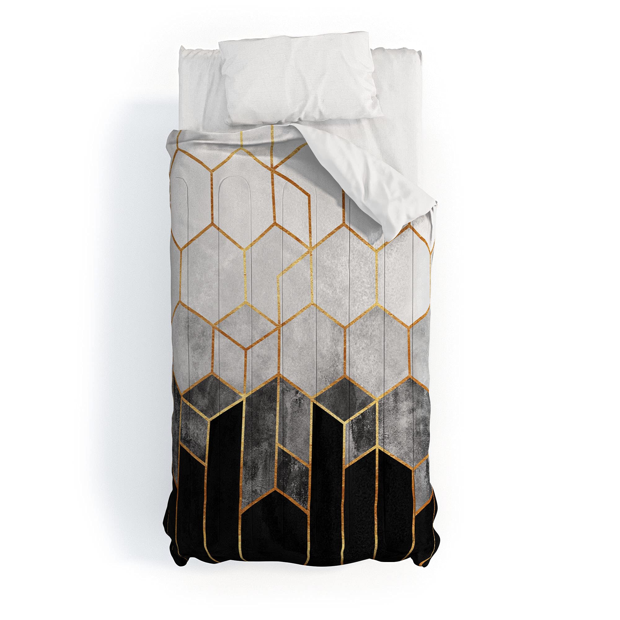 Society6 2021 Cotton Comforter, Twin, Elisabeth Fredriksson Charcoal Hexagons