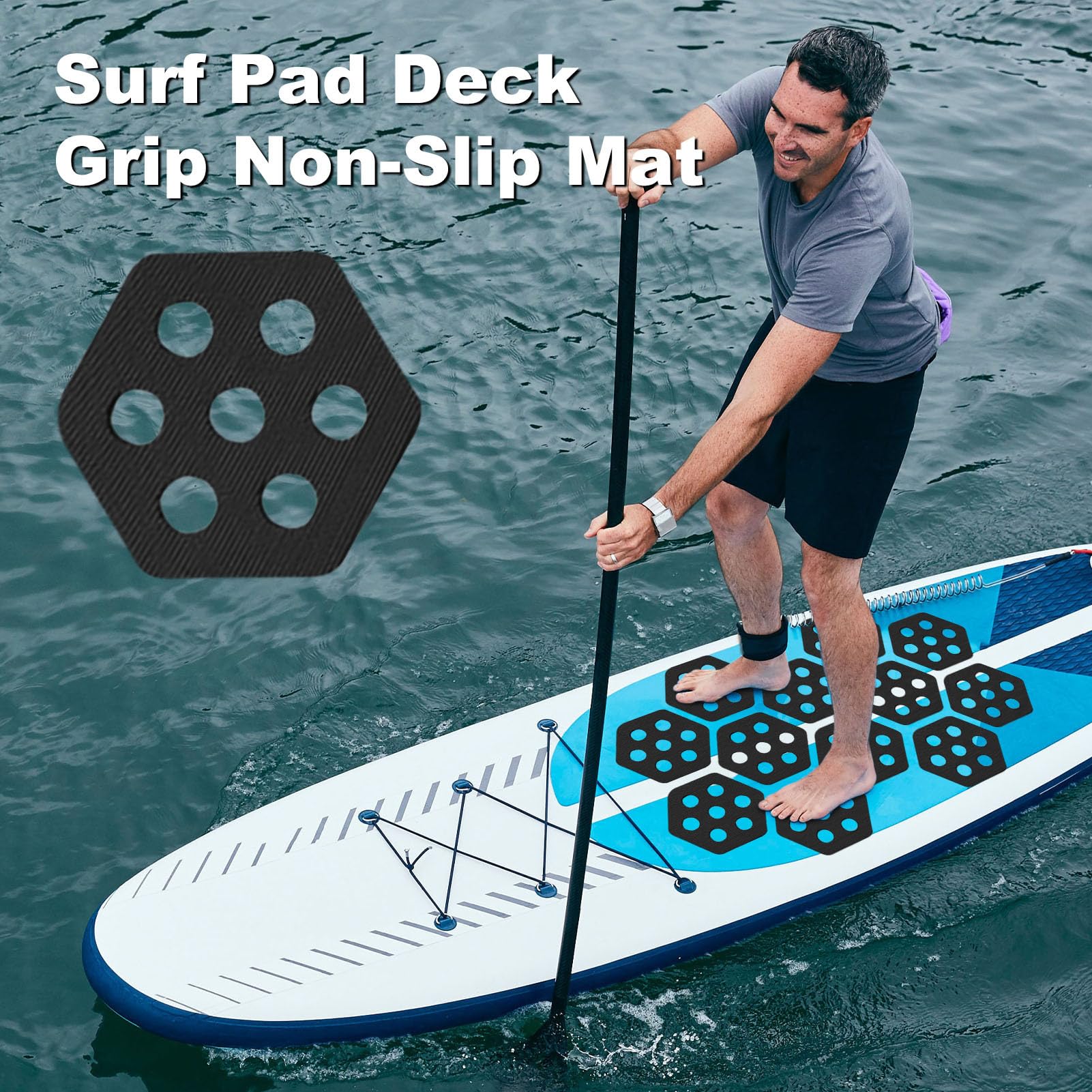 Traction Pad Surfboard, Anti-Slip 12 Piece Hexagon Surfboard Grip Pads, Water Sports Accessories, Customizable Hex Design for Surfing, Sea Fishing, Beach, Pool, Summer Adventures