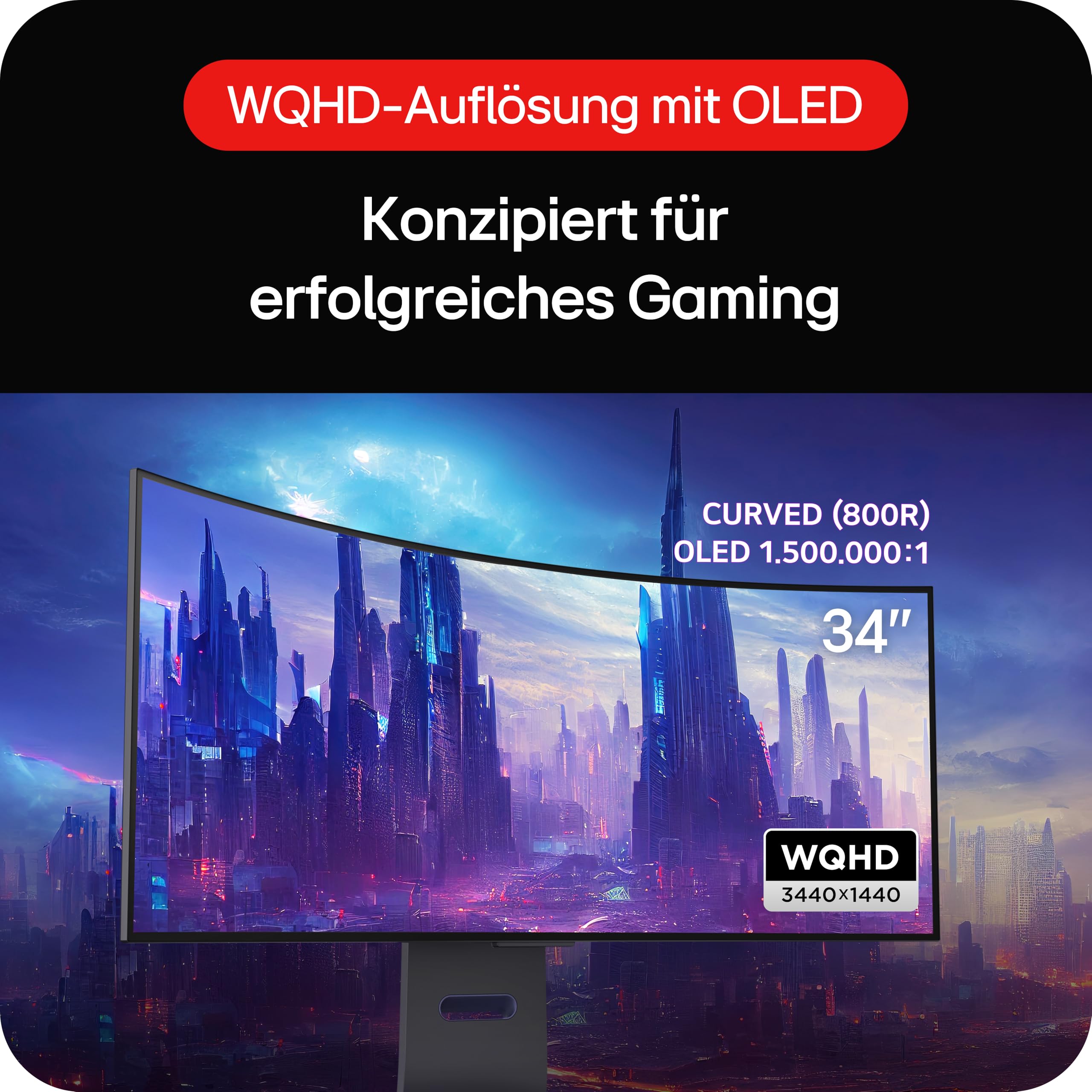 LG Ultragear™ 34GS95QE-B.AEU (34 Zoll) 21:9 Curved 800R UWQHD OLED Gaming-Monitor, 240Hz, AMD FreeSync™ Premium Pro, DisplayHDR™ True Black 400, 2X HDMI 2.1, Grau
