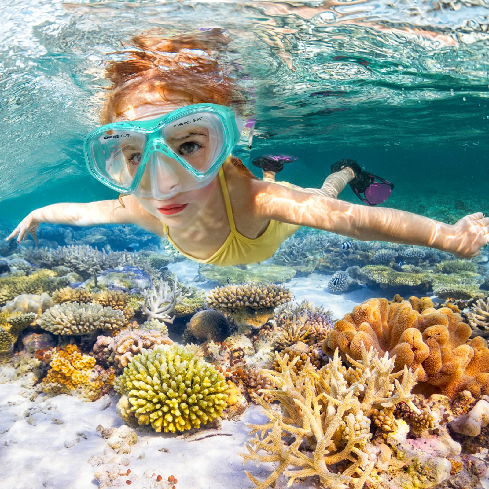 ACQCES Occhialini da nuoto per bambini, maschera subacquea per ragazzi e ragazze dai 5 ai 15 anni, occhialini da nuoto bicolore anti-appannamento con copertura per il naso