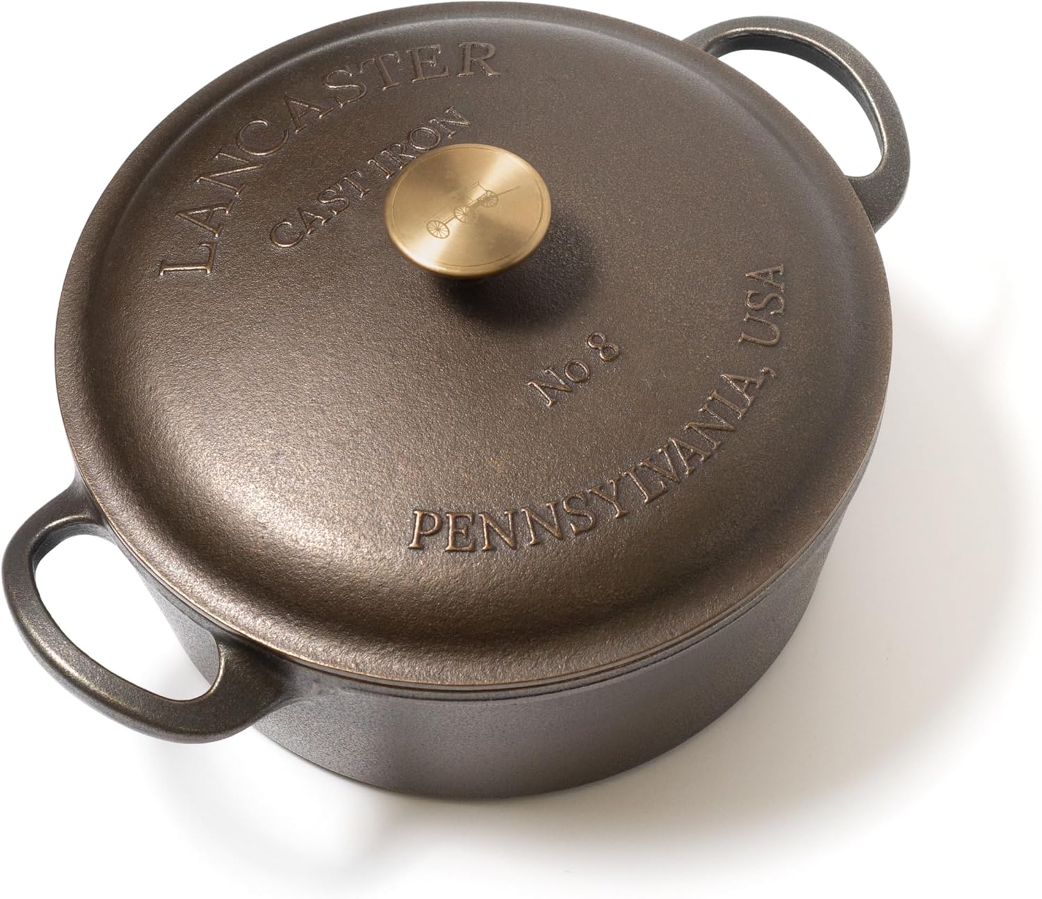 Lancaster Cast Iron 5 Qt. Dutch Oven - Made in the USA - Smooth cooking surface - Self Basting Lid with a solid Brass Knob