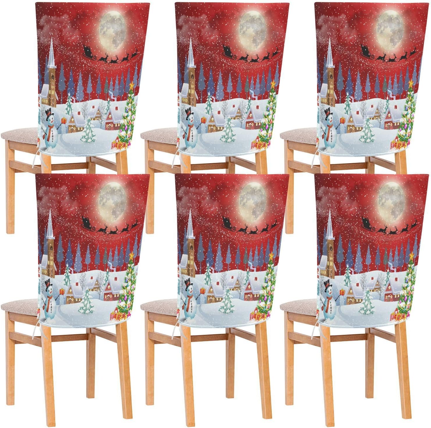 MNSRUU Christmas Chair Back Cover for Dining Room,Santa Claus Chair Slipcovers Set of 6,Santa Claus Chair Cover for Kitchen Hotel Holiday Party Decor