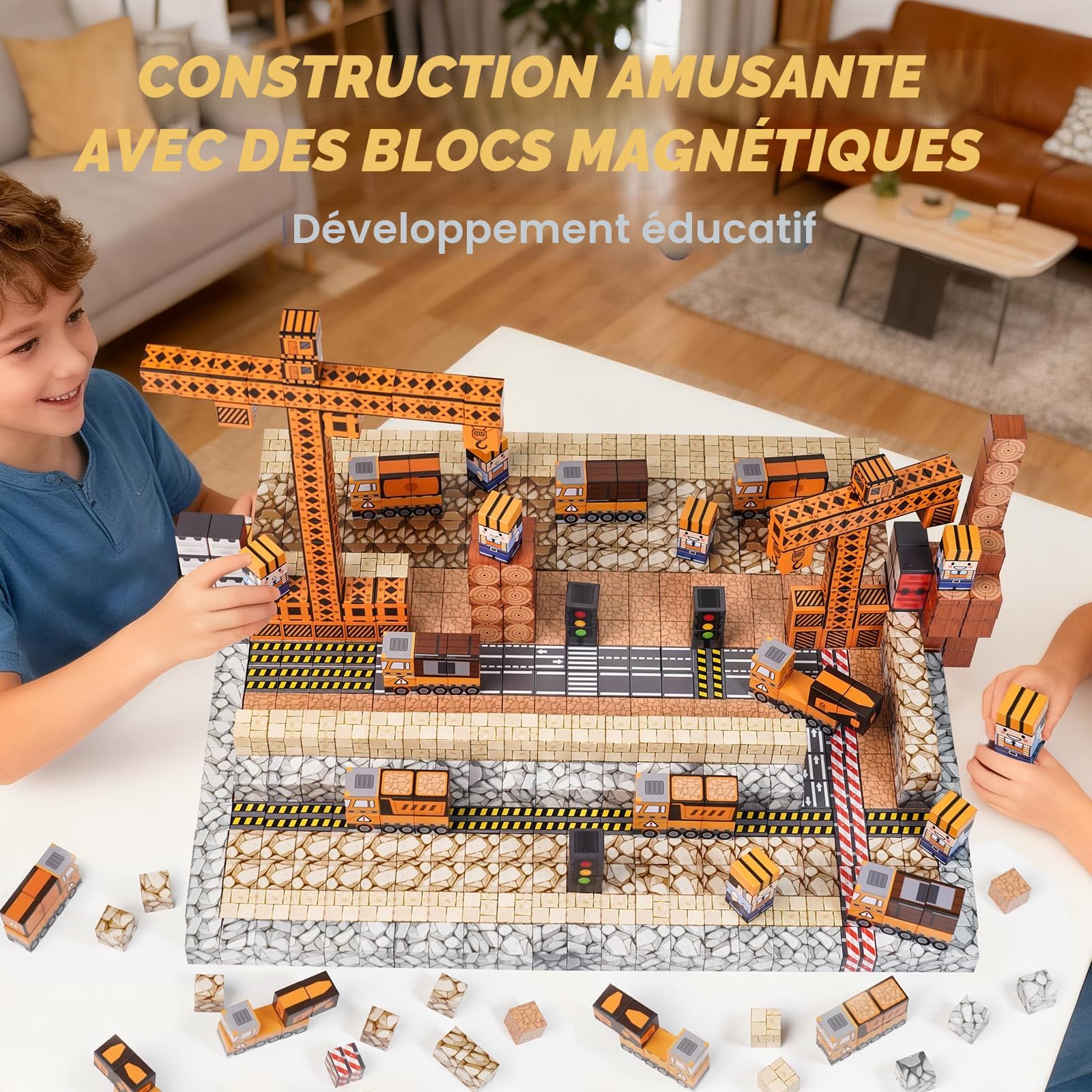 Construction Magnetique Enfant, 150 Pièces Bloc de Construction Magnétiques,Cube Magnétique Jouets pour Enfants- Montessori Magnetic Blocks pour 3-12 Ans Garçon Fille