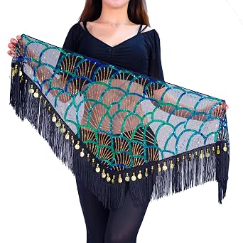 Belly Dance Hip Scarf Tassel Waist Chain with Shinning Sequins Scarf Skirts