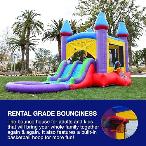Miniatura 4 de HeroKiddo Jelly Bean Castle - Casa inflable con doble tobogán de agua y piscina de 13 x 26 pulgadas con soplador 100 vinilo de PVC grado comercial