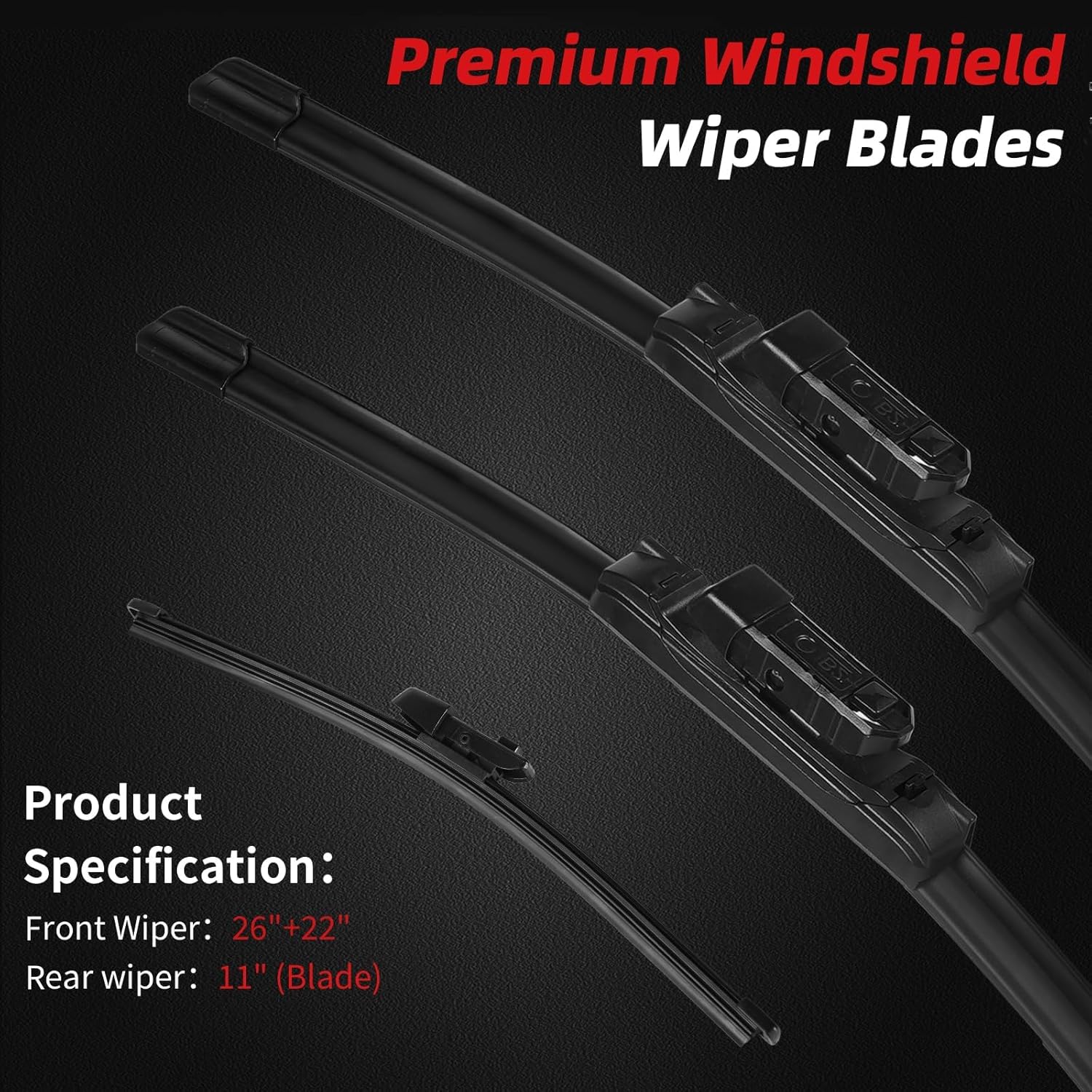 OTUAYAUTO Windshield Wiper Blades Replacement for Volkswagen VW Atlas 2018-2024 All-Extreme Weather Performance Quiet No Trace Front and Rear Wipers 26"+22"+11" (Pack of 3)