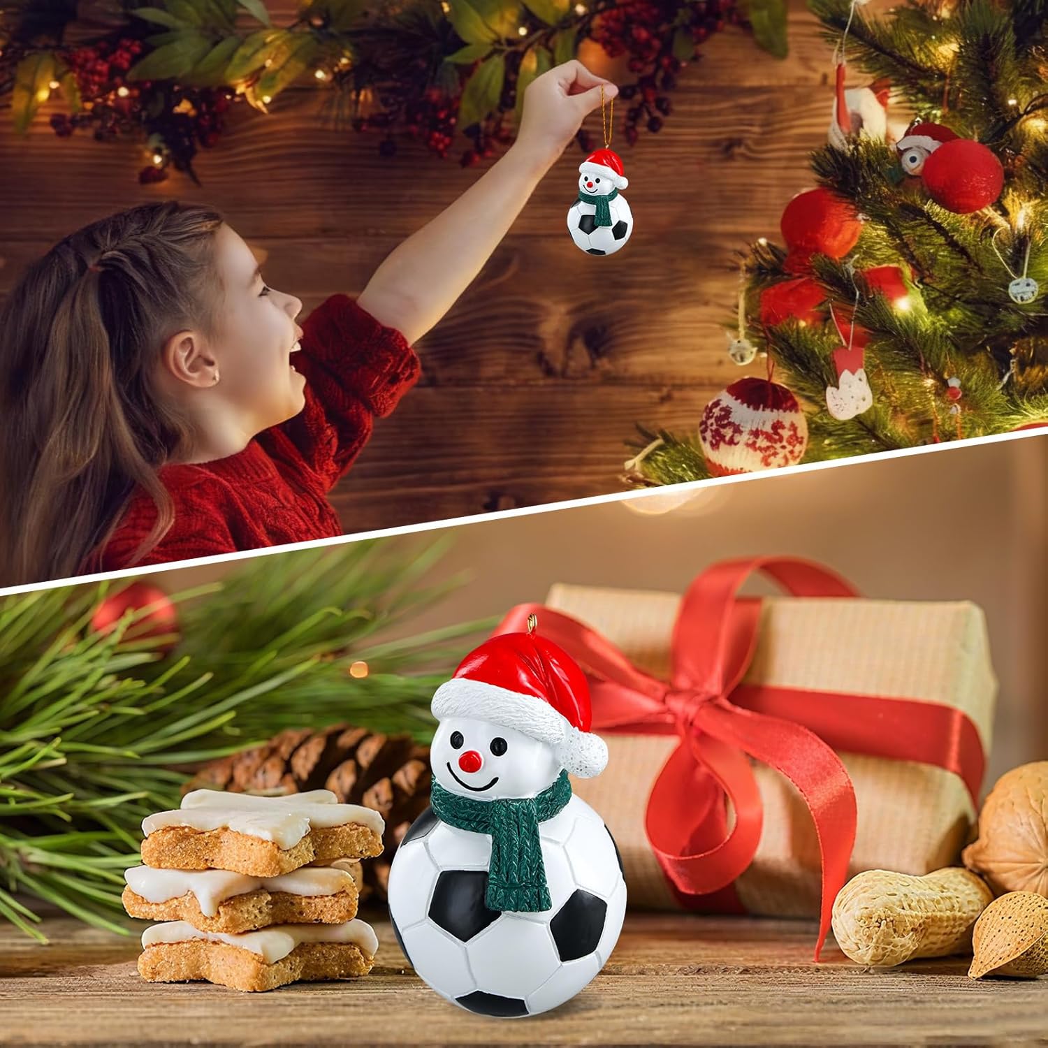 PETCEE Snowman Christmas Ornaments 2025 - Soccer Snowman Ornaments for Christmas Tree Decorations Resin Santa Hat Snow Man Hanging Ornament Keepsake Gifts for Kids Daughter Family Friends Mom Grandma - Image 6