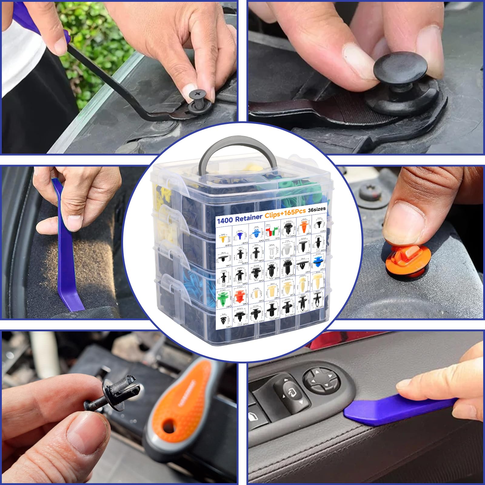 1565 Stücke Auto Befestigung Clips, 36 Arten Universal Türverkleidung Clips, Klammern Stoßstangen Zierleisten Befestigungclips, Plastikklips Satz mit Demontage Werkzeuge für Stoßstange, Tür, Kotflügel