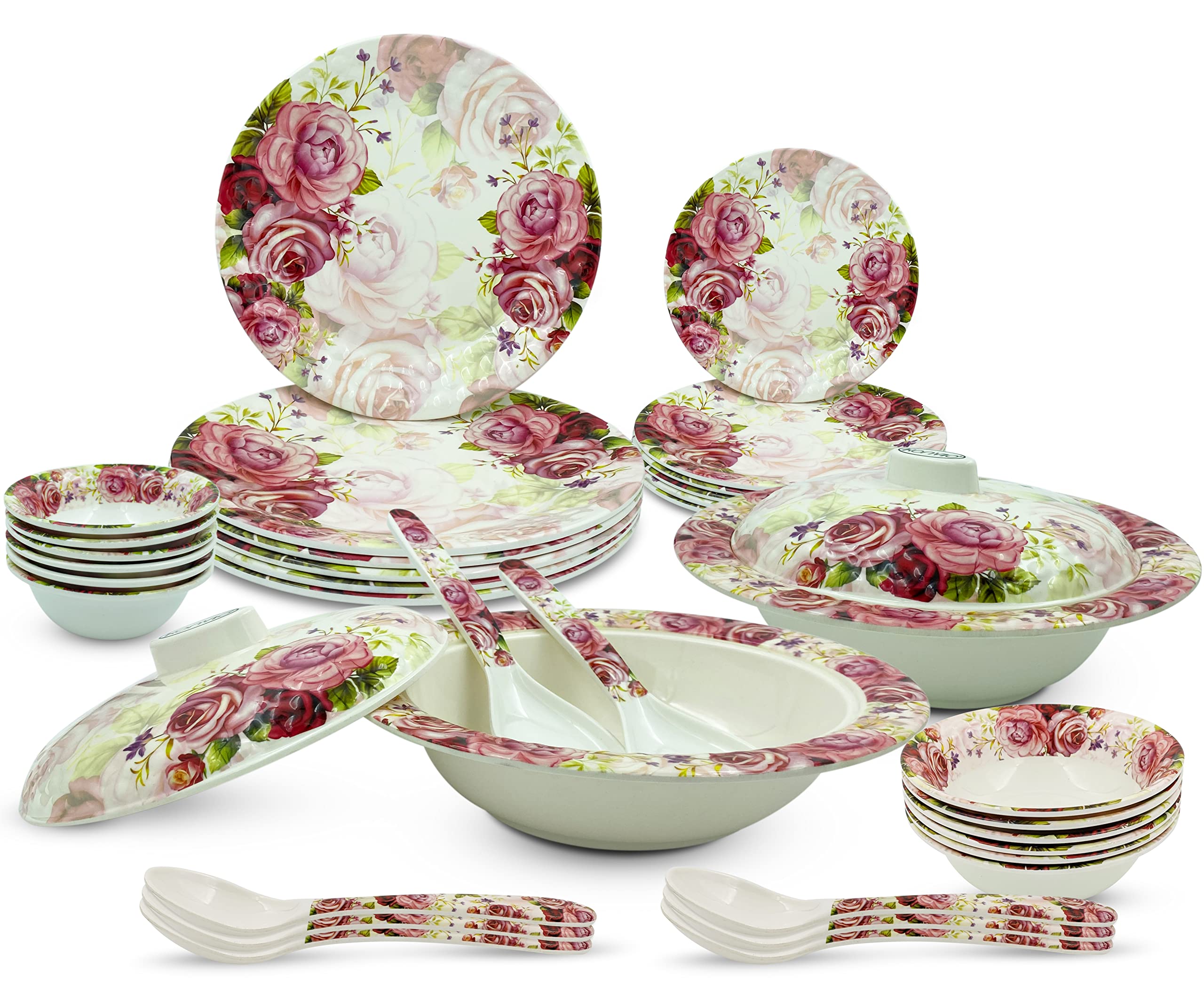 Konvio Floral Design Melamine Unbreakable Dinner Set Collection, Bowls and Spoons (34 Pieces, Pink Floral Design) (B09WVYSX2F) Amazon Price History, Amazon Price Tracker