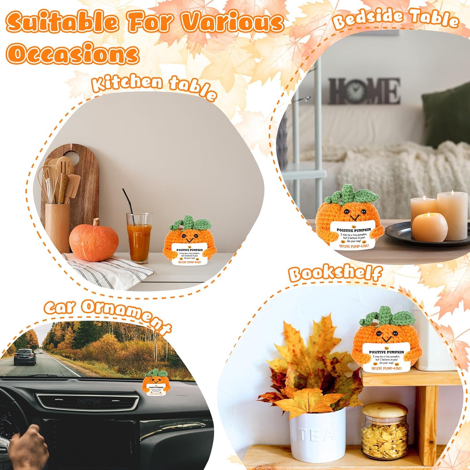 Positive Crochet Pumpkin Fall Thanksgiving Gifts Inspirational Handmade Knitted Doll Emotional Support Mini Pumpkin Gifts for Friends Family Coworkers Employee Halloween Birthday Party Decor - Image 6