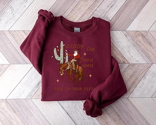 Miniatura 5 de Cowboy Christmas Sweater, Giddy Up Jingle Horse Pick Up Your Feet, Howdy Country Christmas Horse, Cowgirl Shirt, Christmas Sweatshirt