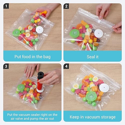 Miniatura 6 de Bolsas reutilizables selladoras al vacío, 30 unidades con válvula de aire, 15 medianas (8.3 x 8.7 pulgadas) y 15 grandes (10.2 x 11 pulgadas),