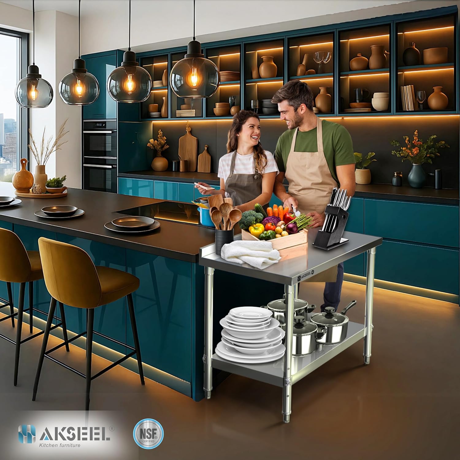 Stainless Steel Prep Table 24"x36" – NSF Certified Heavy Duty Workbench with Undershelf & Backsplash – Commercial Kitchen Work Table for Restaurant, Garage or Home