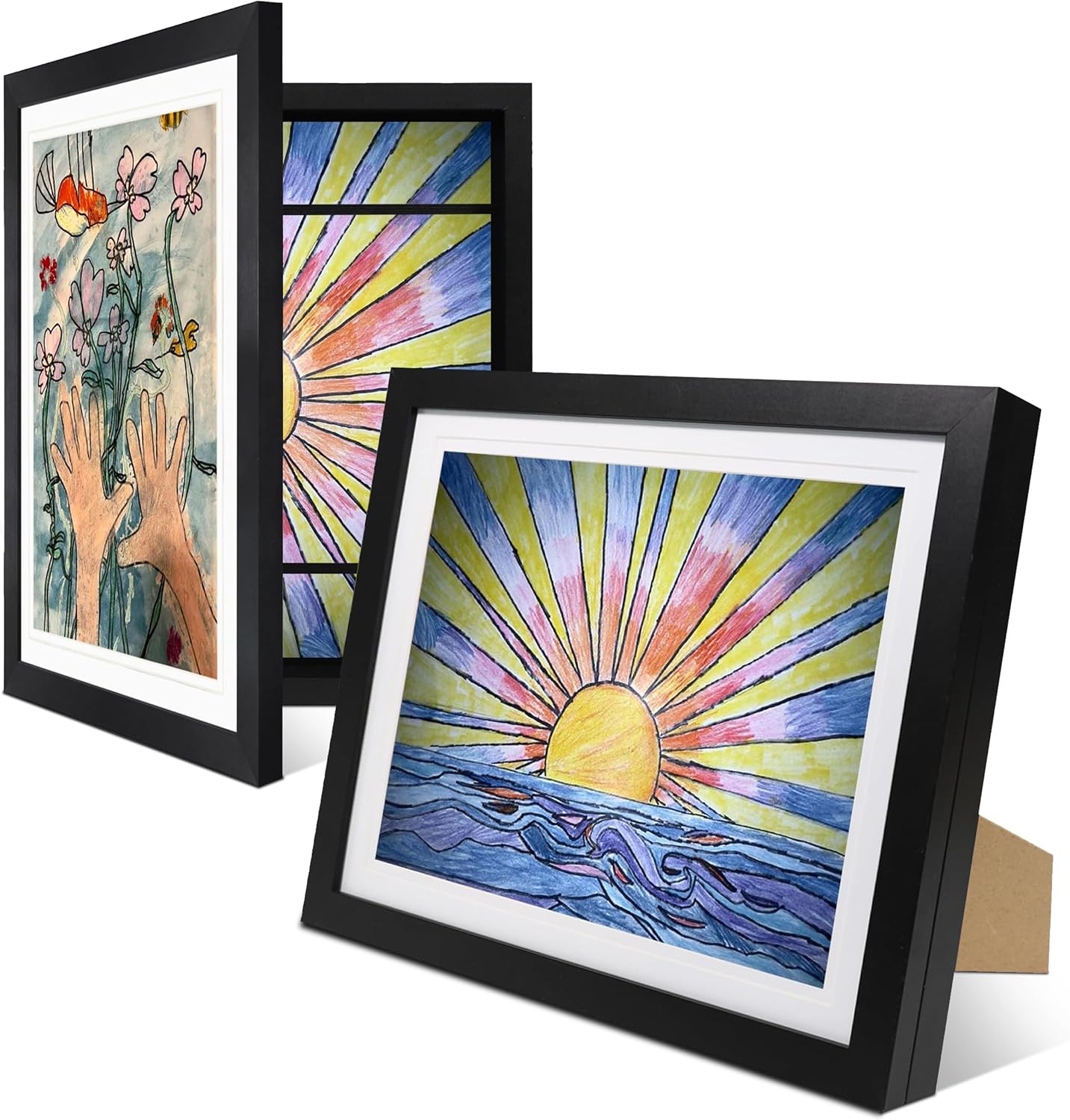 Product image of 2-Pack Kids Artwork Frames Changeable 10x12.5 w Easels, Hangers, 2 Mats Fit 9x12, A4, 8.5x11 Picture Frame, Children Art Projects Kids Art Frames for Kids Artwork, Kids Art Frame for Kids Artwork
