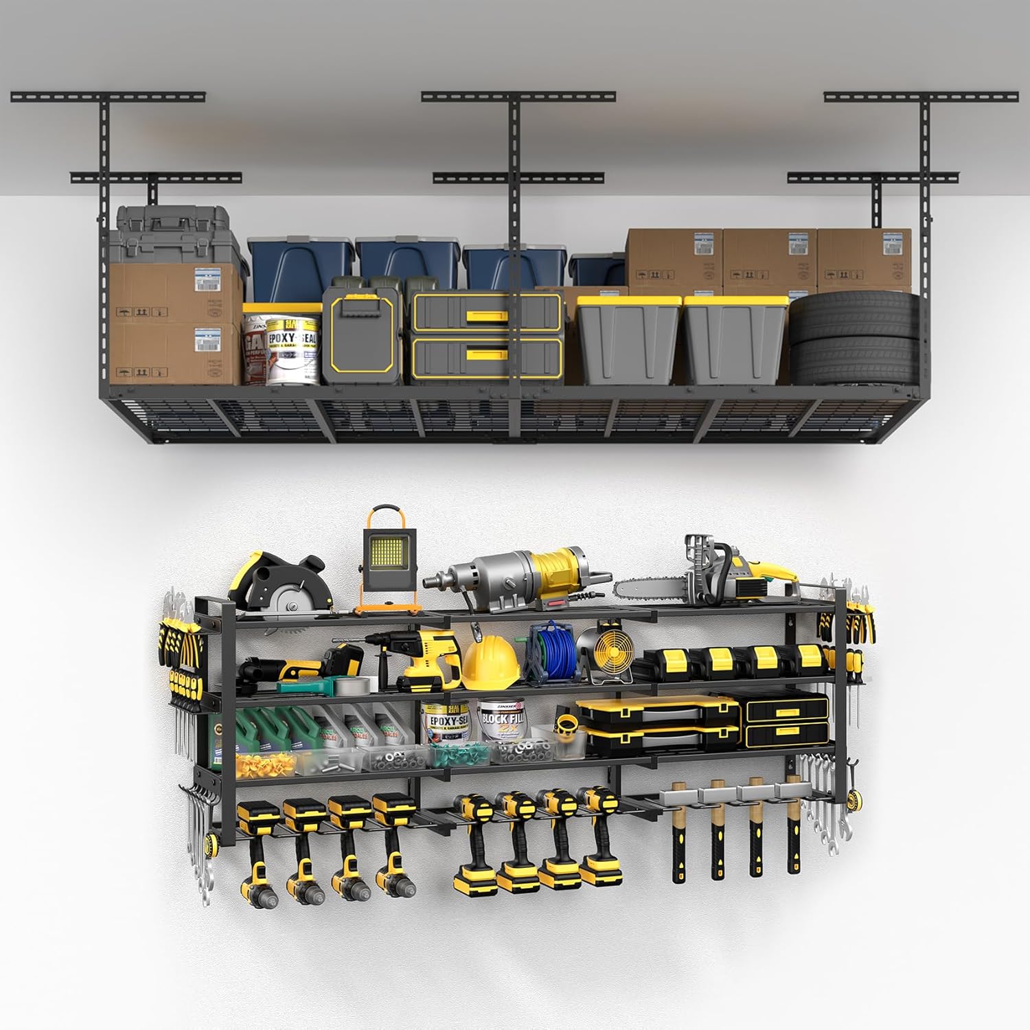 3X8FT Overhead Garage Storage Rack and 49.4" Large Power Tool Organizer Wall Mount