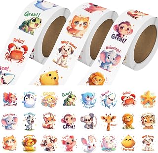 JIXZEN 1500 PCS Animal Stickers for Kids Bulk, 3 Rolls 24 Designs Farm Ocean Wild, 1 Inch Cute Rewards for Toddlers 2-4 School Supplies